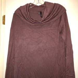 Brown Cowl-Neck Tunic Sweater